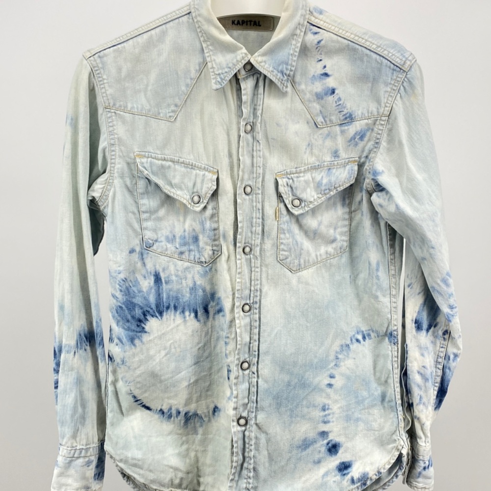 Kapital Tie Dye Denim Pearl Snap Shirt